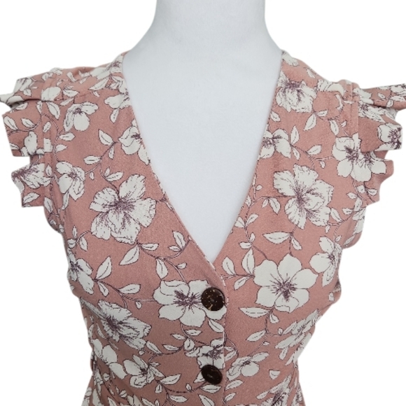 Monteau Los Angeles Floral Button-Front Tie-Waist Dress - Dusty Rose - Picture 2 of 6